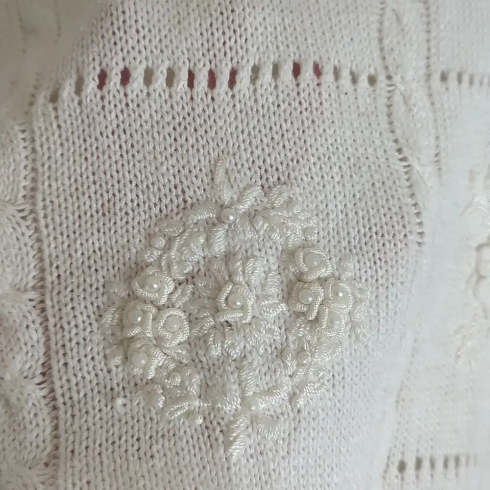Vintage Cottagecore Cable Knit Embroidered Sweater Women's Oversized Large